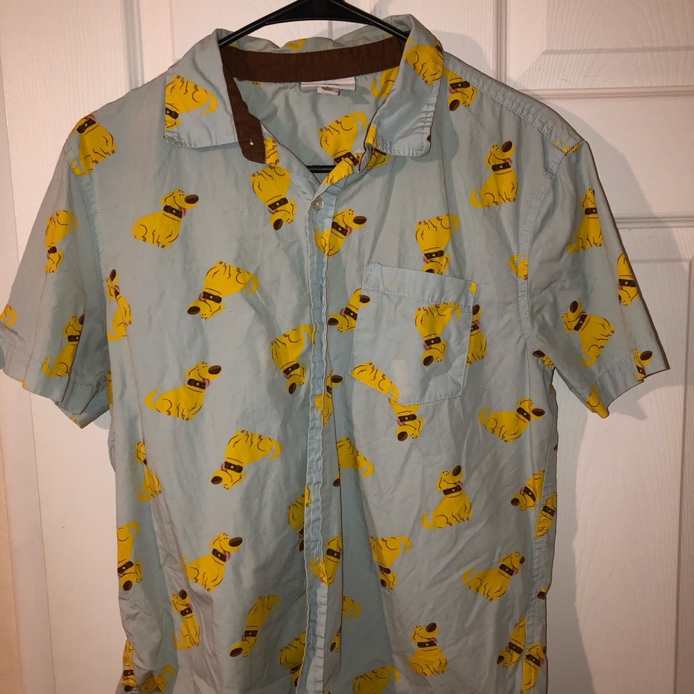 Disney Blue and Yellow Casual Button Down Shirt featuring Dug from Up